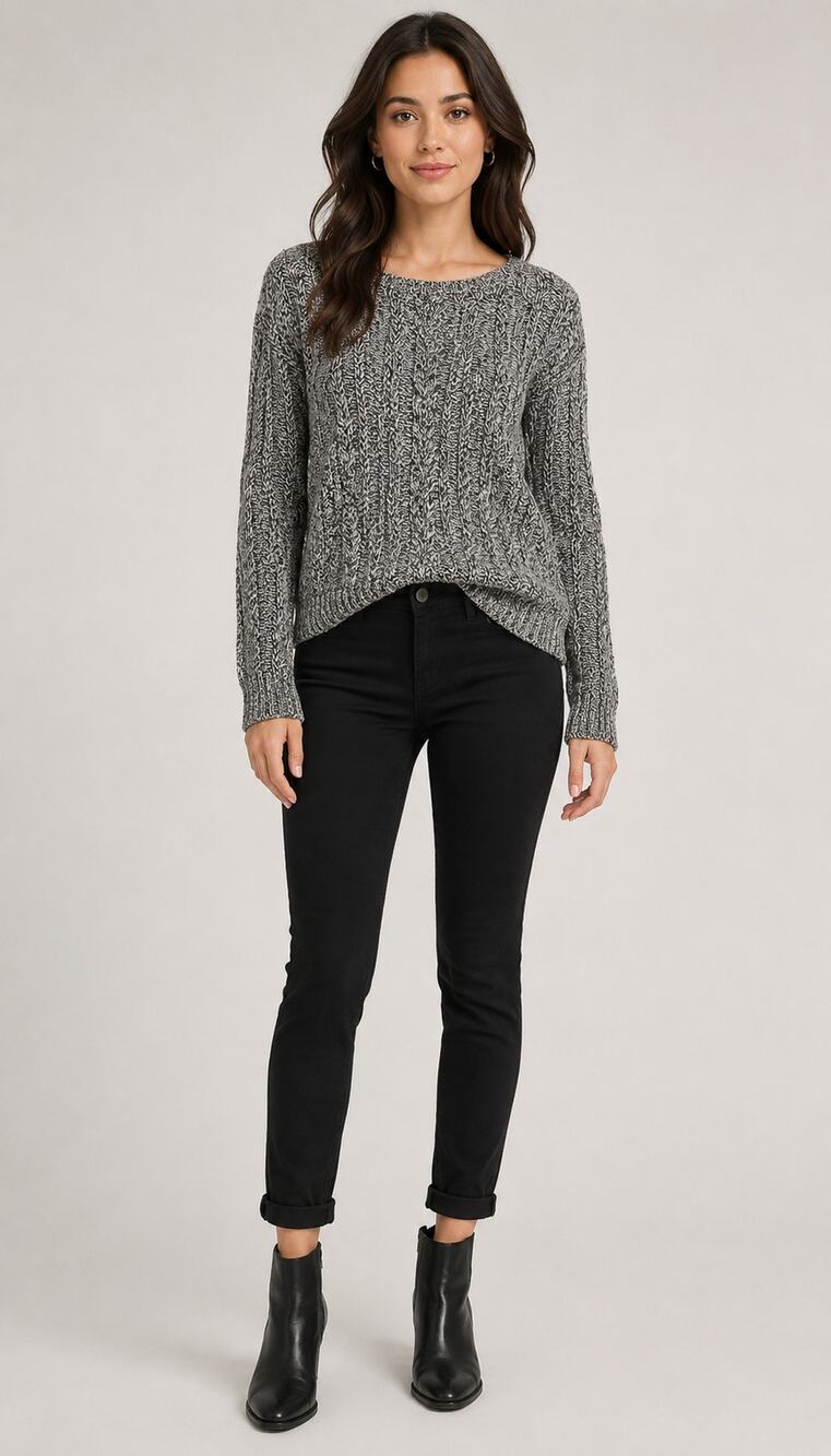 Loft Cable Knit Sweater Women's Medium Wool Blend Black White Long Sleeve